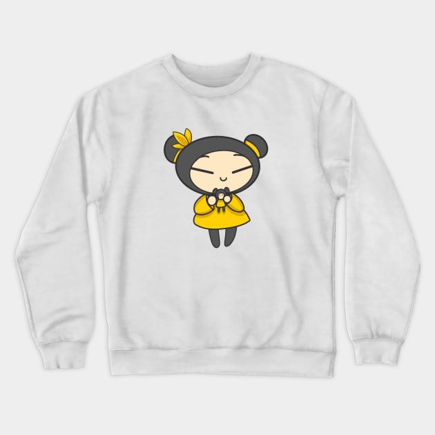 Yellow Pucca with a Doll Crewneck Sweatshirt by aishiiart